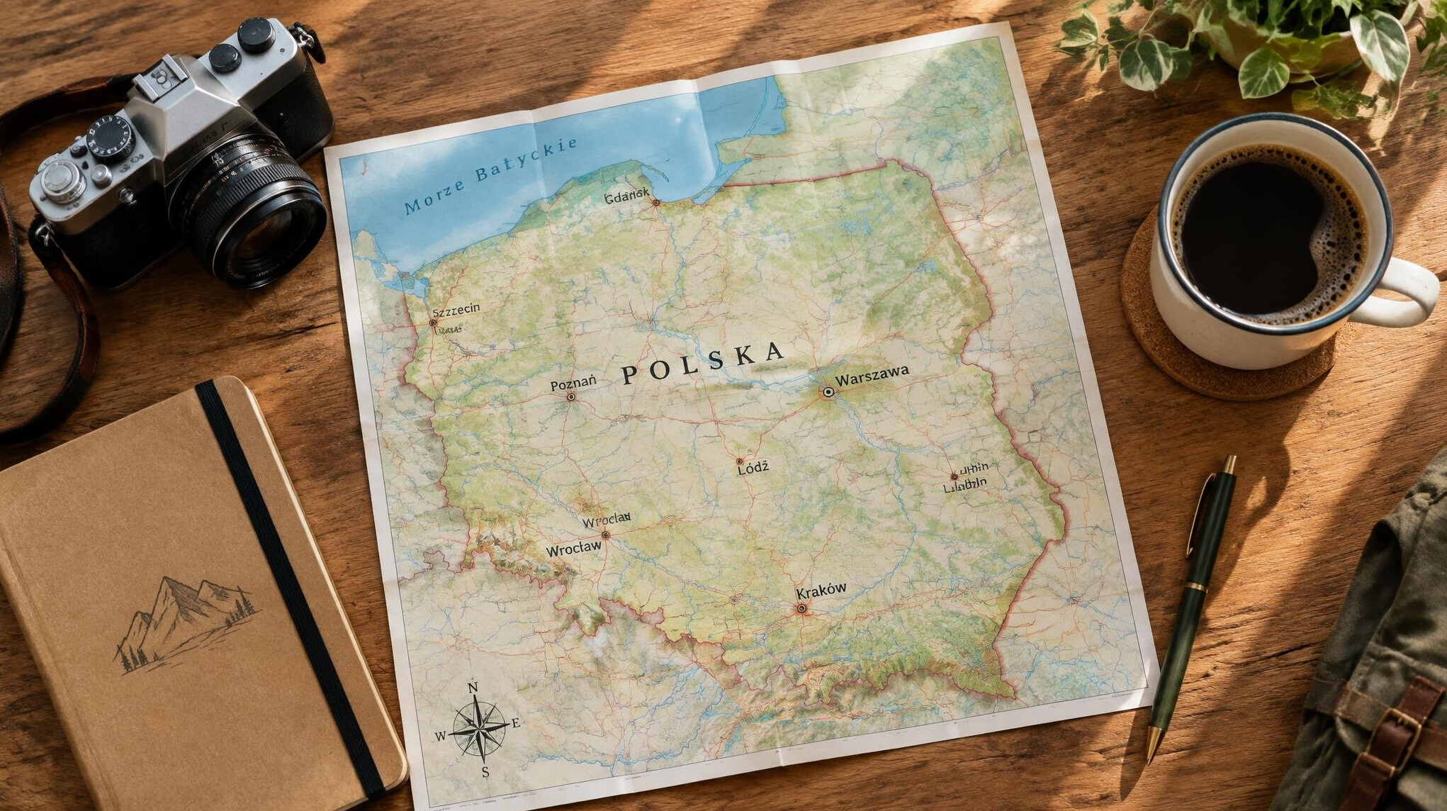 Traveler with a map and camera exploring a town